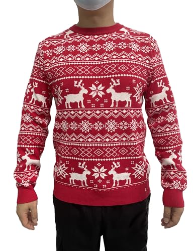 Meilicloth Herren Weihnachtspullover Strickpullover Rundhals Pullover Herren Modern Leichte Basic Solid Winter Oberteile Männer Fleecepullover Baumwolle Rot L von Meilicloth