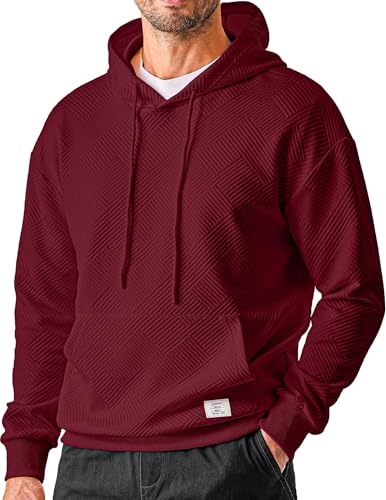 Meilicloth Herren Hoodie Kapuzenpullover Baumwolle Kapuzenpulli Hooded Sweat Kapuzen Männer Sweatshirt Langarm Hoody Herren Sweatjacke Winter Warm A Burgunderrot L von Meilicloth