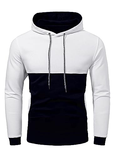 Meilicloth Hoodie Herren Kapuzenpullover Patchwork Pullover Sweatshirt Sweatjacke Langarm Weiß S von Meilicloth