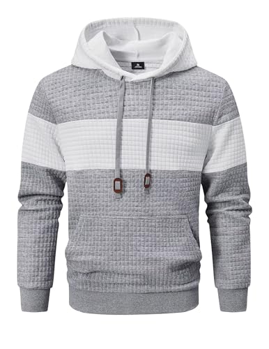 Meilicloth Hoodie Herren Pullover Langarm Kapuzenpullover Herren Casual Farbblock Kapuzenpulli Baumwolle Sweatshirt mit Kapuze Hoody Kapuzenjacke Warm A Hellgrau XL von Meilicloth
