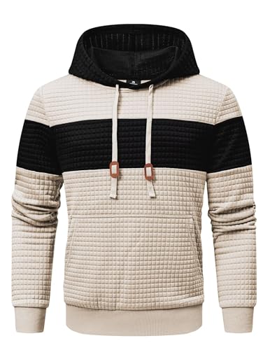 Meilicloth Hoodie Herren Pullover Langarm Kapuzenpullover Herren Casual Farbblock Kapuzenpulli Baumwolle Sweatshirt mit Kapuze Hoody Kapuzenjacke Warm A Pergament XXL von Meilicloth