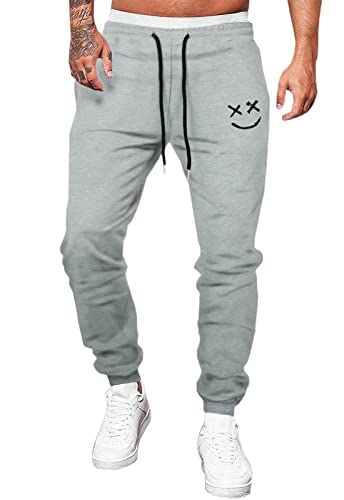 Meilicloth Jogginghosese Herren Männer Freizeithose Baumwolle Lang mit Kordelzug-Aufdruck Sweatpants Herren mit Taschen Regular Fit A Grau XXL von Meilicloth