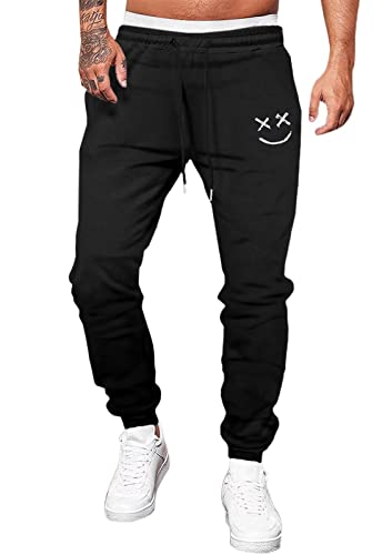 Meilicloth Jogginghose Herren Männer Freizeithose Baumwolle Lang mit Kordelzug-Aufdruck Sweatpants Herren mit Taschen Regular Fit A Schwarz L von Meilicloth