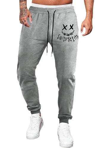 Meilicloth Hose Herren Jogginghose Männer Freizeithose Baumwolle Lang mit Kordelzug-Aufdruck Sweatpants Herren mit Taschen Regular Fit C Grau M von Meilicloth