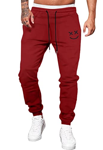 Meilicloth Hose Herren Jogginghose Männer Freizeithose Baumwolle Lang mit Kordelzug-Aufdruck Sweatpants Herren mit Taschen Regular Fit Rot M von Meilicloth