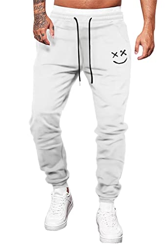 Meilicloth Jogginghose Herren Männer Freizeithose Baumwolle Lang mit Kordelzug-Aufdruck Sweatpants Herren mit Taschen Regular Fit Weiß XXL von Meilicloth