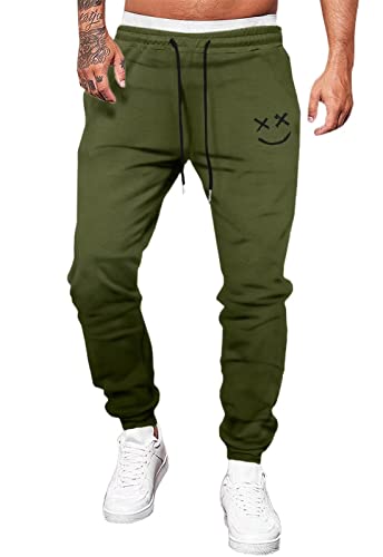 Meilicloth Jogginghose Herren Männer Freizeithose Baumwolle Lang mit Kordelzug-Aufdruck Sweatpants Herren mit Taschen Regular Fit Grün L von Meilicloth