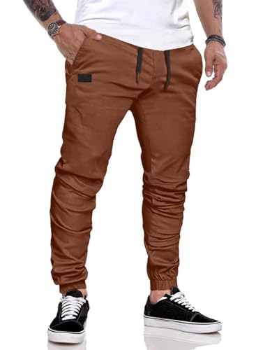 Meilicloth Herren Baggy Sweatpants Cargo Hose Jogger Arbeitshose Baumwolle Casual Jogginghose Outdoor Elastische Taille mit Taschen Hellbraun XL von Meilicloth
