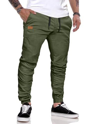Meilicloth Hosen Herren Casual Jogginghose Baumwolle Herrenhosen Bequem Chino Cargohose Freizeithose Outdoor Jogger Sweatpants mit Kordelzug Grün M von Meilicloth