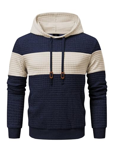 Meilicloth Kapuzenpullover Herren Hoodie Langarm Pullover Herren Casual Farbblock Kapuzenpulli Baumwolle Sweatshirt mit Kapuze Kapuzenjacke Winter Warm Hoody A Marineblau 3XL von Meilicloth