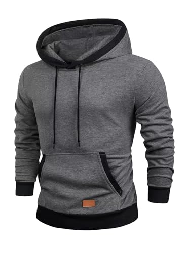 Meilicloth Kapuzenpullover Herren Sweatshirt Langarm Hoodie Herren Warm Pullover mit Kapuze Casual Baumwolle Kordelzug Hoody mit Tasche Grau-2 M von Meilicloth