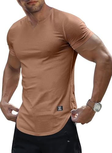 Meilicloth Kurzarm T Shirt Herren Sommer Muskelshirts T-Shirts für Herren Slim Fit Freizeitshirt mit Kurzen Ärmeln Braun 3XL von Meilicloth