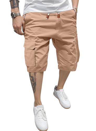 Meilicloth Kurze Hosen Herren Cargo Shorts Sommer Bermuda Shorts Cargohose kurz Freizeit Sport Shorts Kurze Jogginghose Cargoshorts Chino Shorts Sportshorts Sweatshorts Khaki 32 von Meilicloth