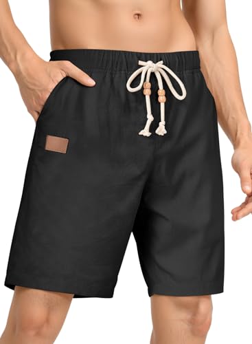 Meilicloth Kurze Hosen Herren Leinen Shorts Sommer Bermuda Shorts Cargo Shorts Herren Leinenshorts Freizeit Sport Chino Shorts Leinenhose Kurz Jogginghose Sommershorts A Schwarz 42 von Meilicloth