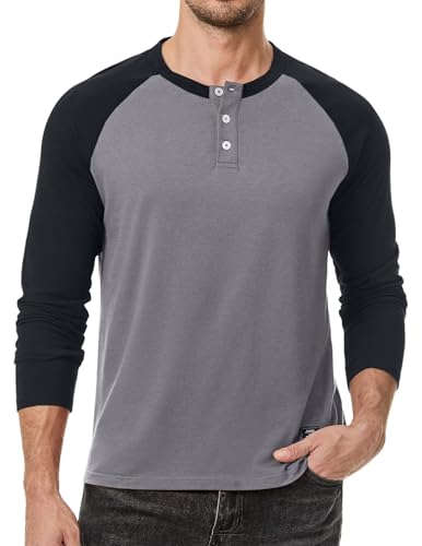 Meilicloth Langarmshirt Herren Pullover Baumwolle Henley Shirt Langarm Basic Pulli Herren T-Shirt Longsleeve Lässige Oberteile Sweatshirt Leichter Strickpullover Männer A Grau XXL von Meilicloth