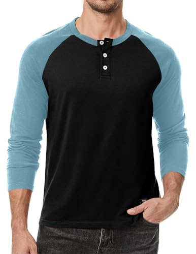 Meilicloth Langarmshirt Herren Pullover Baumwolle Henley Shirt Langarm Basic Pulli Herren T-Shirt Longsleeve Lässige Oberteile Sweatshirt Leichter Strickpullover Männer A Schwarz M von Meilicloth