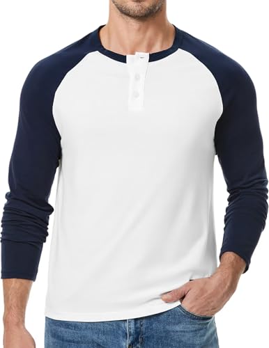 Meilicloth Langarmshirt Herren Pullover Baumwolle Henley Shirt Langarm Basic Pulli Herren T-Shirt Longsleeve Lässige Oberteile Sweatshirt Leichter Strickpullover Männer A Weiß 3XL von Meilicloth