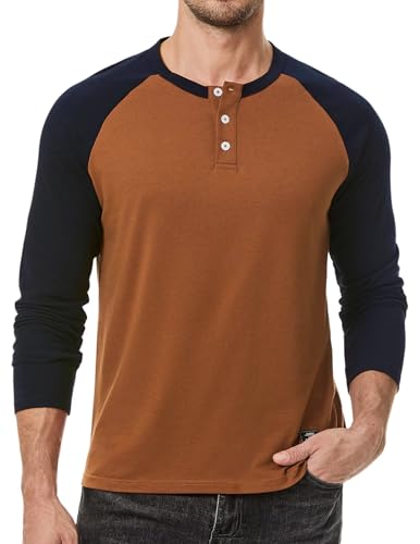 Meilicloth Pullover Herren Langarmshirt Baumwolle Henley Shirt Langarm Basic Pulli Herren T-Shirt Longsleeve Lässige Oberteile Sweatshirt Leichter Strickpullover Männer A Zimt L von Meilicloth