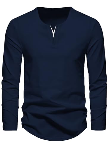 Meilicloth Langarmshirt Herren Pullover T Shirt Langarm V Ausschnitt Shirt Herren Oberteile Baumwolle Longsleeve Basic Sweatshirt Freizeit Soft Pullover Winter A Marineblau S von Meilicloth