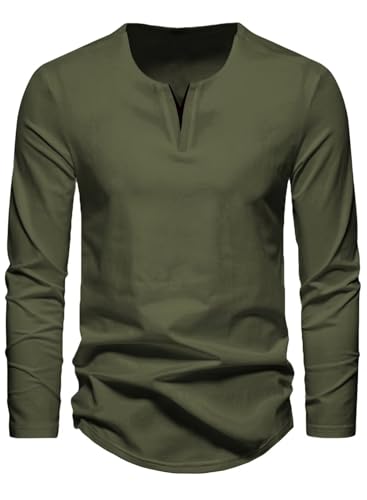 Meilicloth Langarmshirt Herren Sweatshirt T Shirt Langarm V Ausschnitt Shirt Herren Oberteile Baumwolle Longsleeve Basic Pullover Freizeit Soft Winter A Grün S von Meilicloth