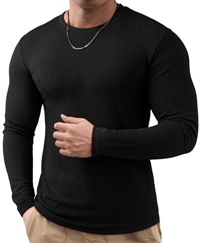 Meilicloth Langarmshirt Herren T Shirt Langarm Baumwolle Schwarz XL von Meilicloth
