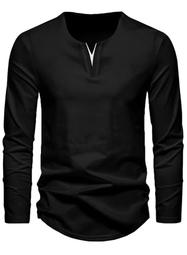 Meilicloth Langarmshirt Herren T Shirt Langarm V Ausschnitt Shirt Herren Oberteile Baumwolle Longsleeve Basic Sweatshirt Freizeit Pullover Soft Herbst Winter Mode A Schwarz S von Meilicloth