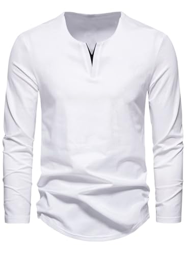 Meilicloth Langarmshirt Herren T Shirt Langarm V Ausschnitt Shirt Herren Oberteile Baumwolle Longsleeve Basic Sweatshirt Freizeit Pullover Soft Herbst Winter Mode A Weiß 3XL von Meilicloth
