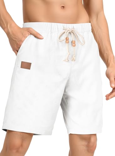 Meilicloth Leinen Shorts Herren Kurze Hosen Bermuda Shorts Sommer Cargo Shorts Casual Sport Shorts Leinenhose Herren Kurz Cordhose Freizeit Chino Shorts Sommershorts Weiß 34 von Meilicloth