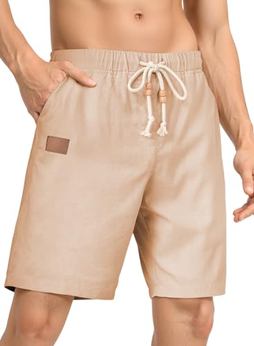 Meilicloth Leinen Shorts Herren Sommer Kurze Hosen Herren Bermuda Shorts Cargo Shorts Casual Chino Sport Shorts Leinenhose Herren Kurz Cordhose Freizeit Shorts Sommershorts Khaki 32 von Meilicloth