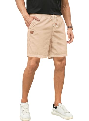 Meilicloth Leinen Shorts Herren Sommer Kurze Hosen Herren Bermuda Shorts Cargo Shorts Casual Chino Sport Shorts Leinenhose Herren Kurz Cordhose Freizeit Shorts Sommershorts Khaki 38 von Meilicloth