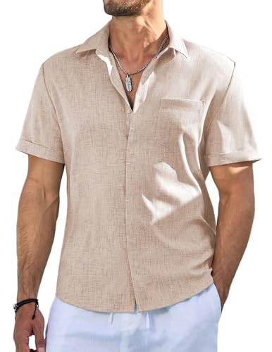 Meilicloth Leinenhemd Herren Hemd Kurzarm Hawaiihemd Freizeithemd Regular fit Casual Strand Sommerhemd Shirt Casual Mode Regular Fit Party Strand Parchment L von Meilicloth