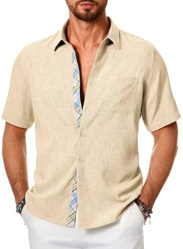 Meilicloth Kurzarmhemd Herren Sommer Leinenhemd Kurzarm Herren Strandhemd Kurz Freizeithemd Strand Shirt Leinen Hawaii Hemd Männer Hawaiihemd Party Strand Urlaub A Aprikose XL von Meilicloth