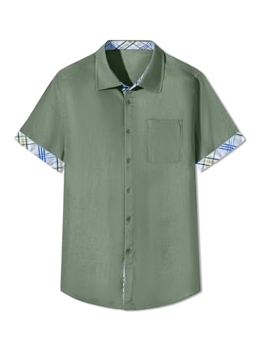 Meilicloth Leinenhemd Herren Strandhemd Kurzarm Hawaii Hemd Männer Sommerhemd Kurzarmhemd Freizeithemd Kurz Hawaii Strand Shirts Herren Casual Mode Regular fit Grün S von Meilicloth