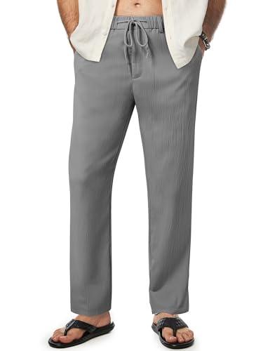 Meilicloth Leinenhose Herren Hose Leicht Sommerhose Lang Herren Freizeithose Leinen Hosen für Männer Einfarbig Strandhose Baggy Yogahose Sommer Mittelgrau 40 von Meilicloth