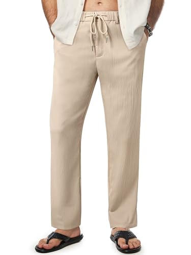 Meilicloth Leinenhose Herren Hose Leicht Sommerhose Lang Herren Freizeithose Leinen Hosen für Männer Einfarbig Strandhose Baggy Yogahose Sommer Pergament 36 von Meilicloth