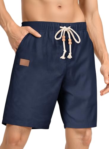 Meilicloth Leinenshorts Herren Kurze Hosen Leinen Shorts Herren Sommer Cargo Shorts Bermuda Shorts Freizeit Sport Chino Shorts Kurz Leinenhose Sporthose Leichte Marineblau 36 von Meilicloth