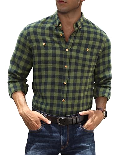 Meilicloth Oktoberfest Hemd Herren Kariertes Hemd Karohemd Flanellhemd Langarm Trachtenhemd Freizeithemd Holzfällerhemd Herren Button Down Arbeitshemd Regular Fit Grün 3XL von Meilicloth