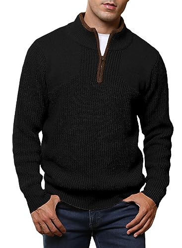 Meilicloth Pullover Herren Winter Troyer Sweatshirt Männer Winterpullover Wollpullover Zip Kaschmir Pullover Grobstrick Basic Sweater Strickpullover Rollkragenpullover Pulli Stehkragen Schwarz S von Meilicloth