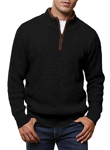 Meilicloth Pullover Herren Half Zip Pullover Winter Warm Strickpullover Winterpullover Männer Polo Sweater Arbeitspullover Basic Pulli Polopullover Schwarz XXL von Meilicloth