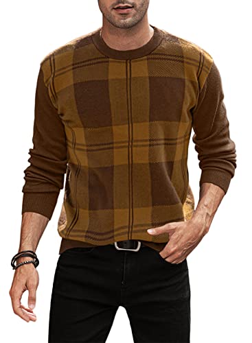 Meilicloth Pullover Herren Winter Rundhals Winterpullover Basic Strickpullover Feinstrick Sweaters Kaschmir Wollpullover Casual Langarmshirts Pullover Männer Pulli Braun L von Meilicloth