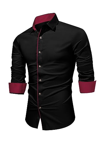 Meilicloth Schwarz Hemd Herren Langarm Businesshemd Freizeithemd Frackhemden Baumwolle Stretch Herrenhemden Formal Klassisch Button Down Hemden Kragen Regular Fit Business Work Party A Schwarz XL von Meilicloth