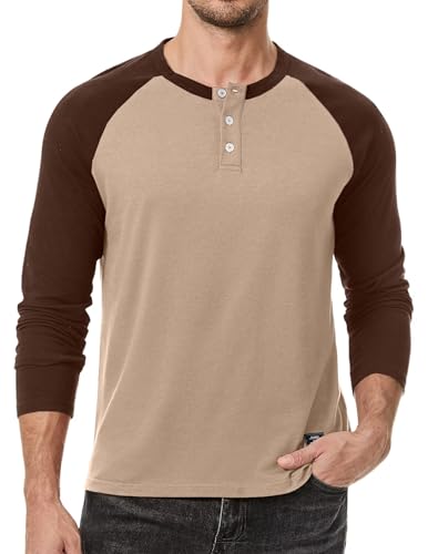 Meilicloth Langarm Pullover Herren Henley Shirt Baumwolle Leichter Strickpullover Männer Longsleeve Oberteile Winter Sweatshirt Khaki L von Meilicloth