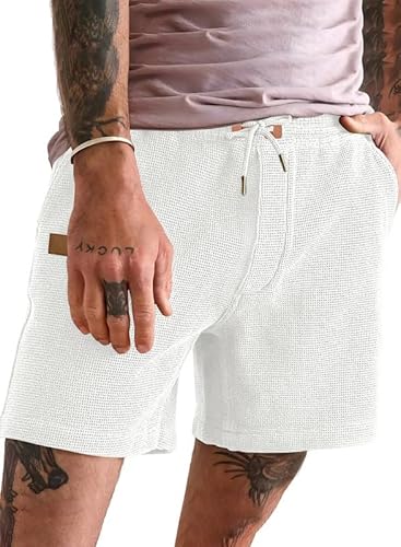 Meilicloth Shorts Herren Sport Kurze Hosen Herren Kurze Sporthose Casual Sommershorts Kurz Jogginghose Freizeithose Herren Leicht Sportshorts Sommer Herrenshorts Sweat Shorts Weiß 36 von Meilicloth