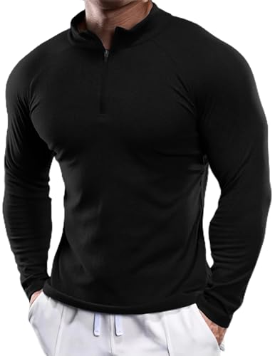 Meilicloth Slim Fit Shirt Langarm Herren Dünner Herrenpullover Longsleeve T Shirt Langärmel Sportstyle Muskelshirt Henley Muscle Basic T-Shirt Schwarz M von Meilicloth