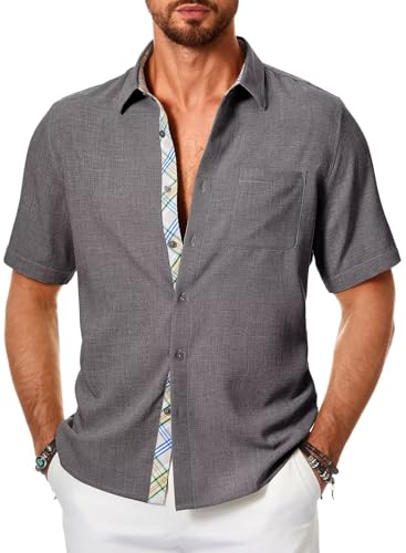 Meilicloth Sommerhemd Herren Kurzarm Leinenhemd Kurzarm Hemd Sommer Kurzarmhemd Kurze Freizeithemd Strandhemd Leinen Shirt Herren Button Down Hemden Casual Mode Hawaiihemd A Grau S von Meilicloth