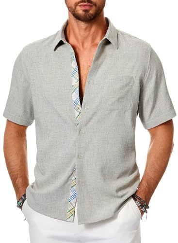Meilicloth Strandhemd Herren Kurzarm Leinenhemd Hawaiihemd Herren Sommerhemd Kurzarmhemd Hawaii Shirt Sommer Hemden Leinen Männer Party Button Down Strand Shirts Freizeit A Grün M von Meilicloth