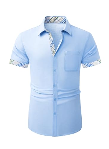 Meilicloth Strandhemd Herren Leinenhemd Kurzarm Hawaiihemd Herren Sommerhemd Kurzarmhemd Hawaii Shirt Sommer Hemden Männer Party Button Down Strand Shirts Freizeit Mode Blau M von Meilicloth