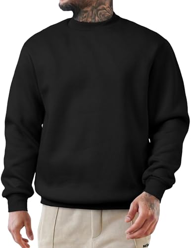 Meilicloth Sweatshirt Herren ohne Kapuze Pullover Herren Baumwolle Rundhals Hoodie Basic Pulli Winter Männer Soft Langarm Sweatshirts A Schwarz L von Meilicloth