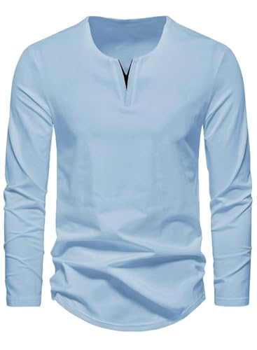 Meilicloth T Shirt Herren Langarm V Ausschnitt Herren Oberteile Longsleeve Baumwolle Muscle Shirt Herren Freizeit Pullover Basic Sweatshirt Herbst Winter Warm A Hellblau 3XL von Meilicloth