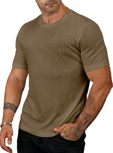 Meilicloth T-Shirts für Herren Hemd Herren Kurzarm Sport Tshirts Herren Sommer Tshirt Herren Slim Fit Muskelshirts Herren Braun von Meilicloth